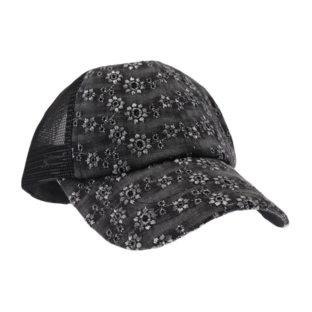 C.C. Beanie criss cross cap for pony tails on-the-go. Adjustable Velcro strap